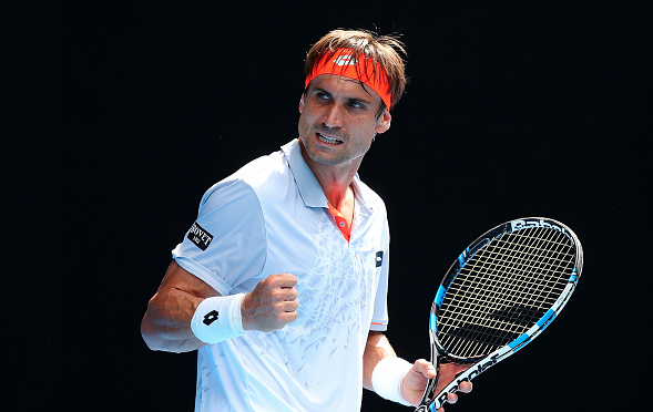 Ferrer reacts after winning a point at the Australian Open