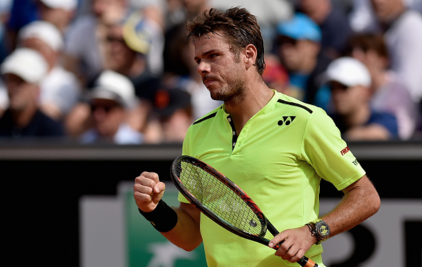 Stanislas Wawrinka of Switzerland celebrates a point in his match against Juan Monaco of Argentina on Day Five of The Internazionali BNL d'Italia on May 12, 2016 in Rome, Italy. (Photo by Dennis Grombkowski/Getty Images)