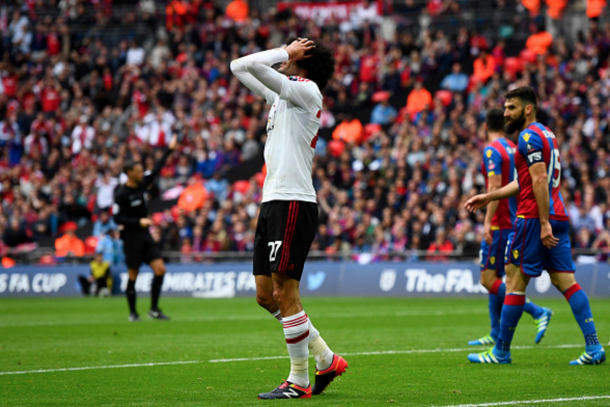 Fellaini, and then Martial, both hit the post for United. (Picture: Getty Images)