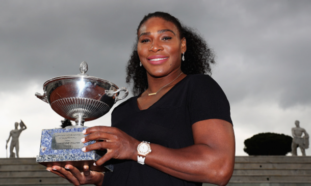 Serana Williams of the United States pictured with the trophy after winning against Madison Keys of the United States during the Womens Singles Finalduring day eight of The Internazionali BNL d'Italia 2016 on May 15, 2016 in Rome, Italy. (Photo by Matthew Lewis/Getty Images)