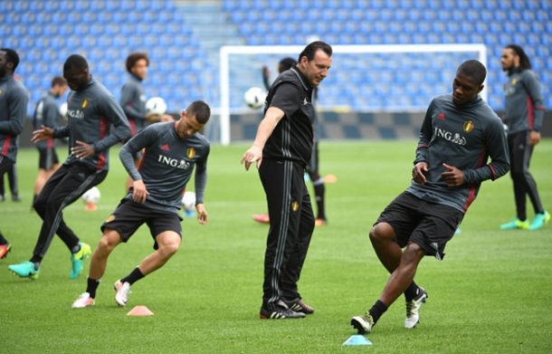 Wilmots overseeing a training session in Genk recently as Belgium prepare to face Finland. (Picture: Getty Images)