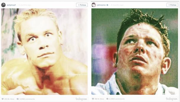 The two Instagram posts of Cena and Styles (image: Instagram)