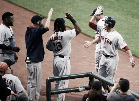 Mookie Betts became the first player to hit five HRs in two games since Bryce Harper in May 2015. | AP