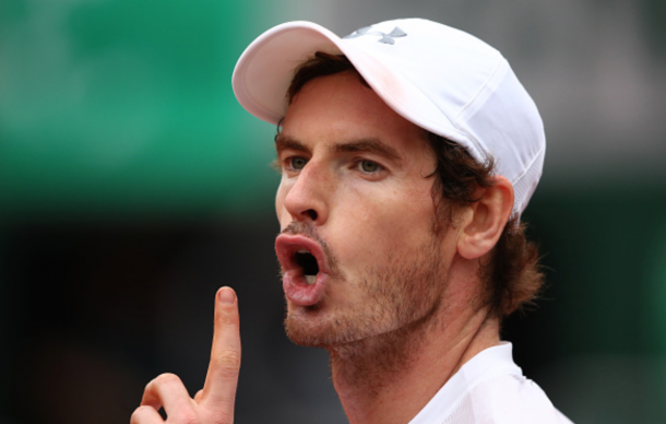 Andy Murray of Great Britain reacts during the Men's Singles quarter final match against Richard Gasquet of France on day eleven of the 2016 French Open at Roland Garros on June 1, 2016 in Paris, France. (Photo by Clive Brunskill/Getty Images)