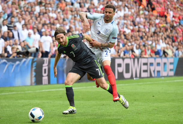 Joe Allen battles with Tottenham's Kyle Walker on Thursday. (Picture: Getty Images)