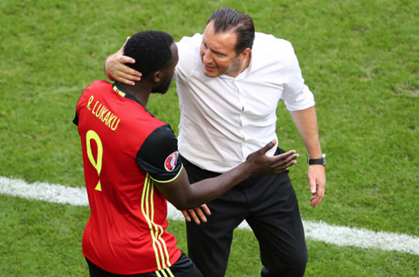 Lukaku sprinted straight to Wilmots to celebrate with his manager after opening the scoring. (Picture: Getty Images)