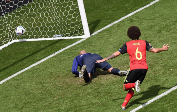 Witsel runs off to celebrate after his header put Belgium 2-0 up against Ireland. (Picture: Getty Images)