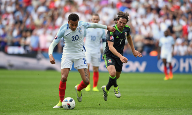 Allen battles with Tottenham Hotspur's Dele Alli. (Picture: Getty Images)