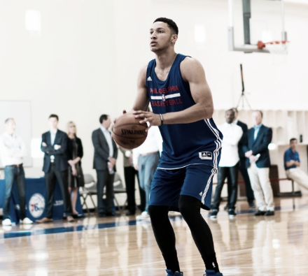 Ben Simmons sported his future colors Tuesday at the 76ers training facility. 