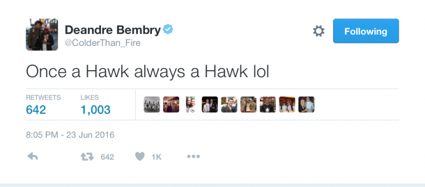 Bembry goes from the Saint Joseph's Hawks to the Atlanta Hawks (credit: DeAndre Bembry/Twitter)