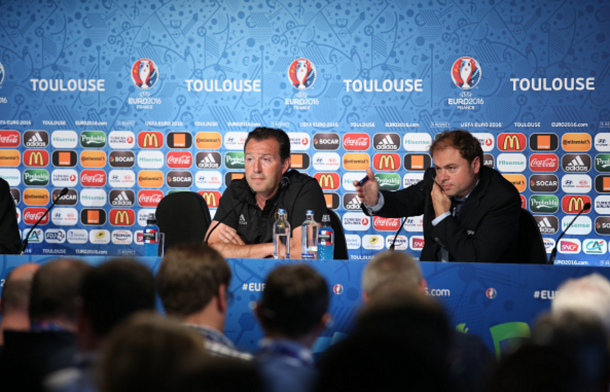 Wilmots addresses the press in a press conference in Toulouse earlier this week. (Picture: Getty Images)