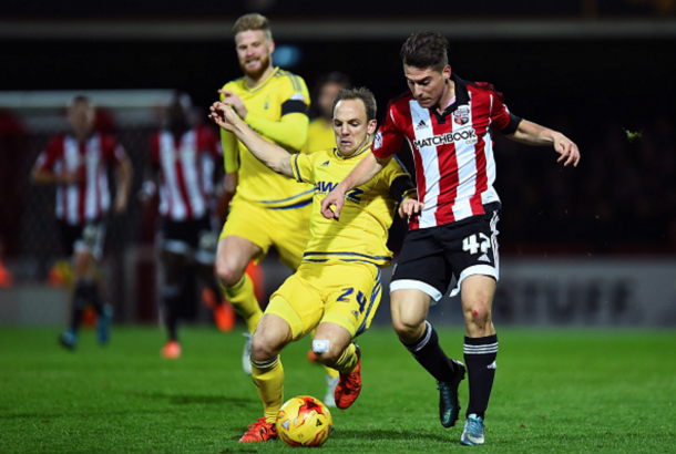 Canos in action for Brentford against Nottingham Forest while on loan there last season. (Picture: Getty Images)