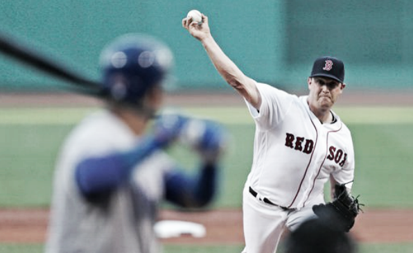 Steven Wright lasted six innings on the mound for Boston. | AP