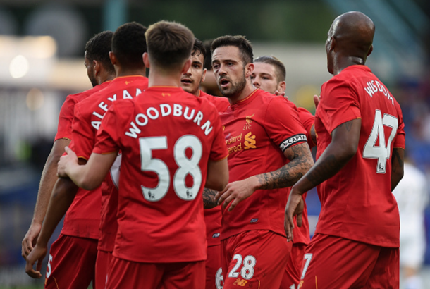 The Liverpool squad celebrate Ings' opening goal. (Picture: Getty Images)