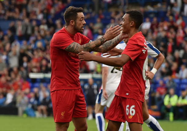 Ings celebrates with Alexander-Arnold after opening the scoring late on. (Picture; Getty Images)