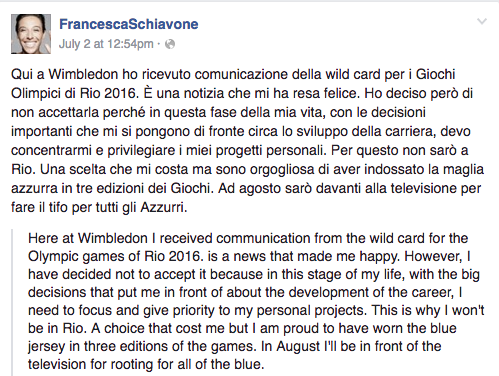 Francesca's Schavone message through facebook