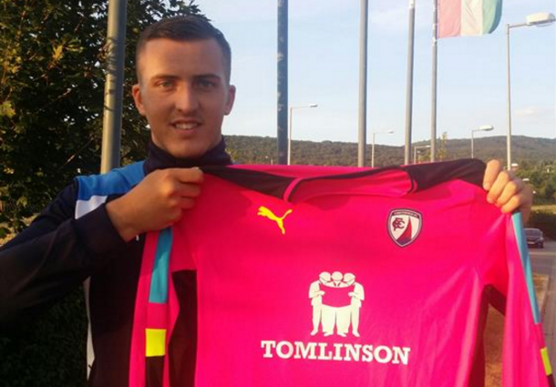 Fulton unveiled with his new shirt after joining up with Chesterfield in Hungary. (Picture: Chesterfield FC)