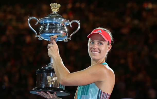 Angelique Kerber of Germany poses with the Daphne Akhurst Trophy after winning the Women's Singles Final against Serena Williams of the United States during day 13 of the 2016 Australian Open at Melbourne Park on January 30, 2016 in Melbourne, Australia. (Photo by Michael Dodge/Getty Images)