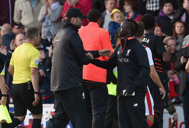 Klopp with summer signing Sadio Mane after full-time. (Picture: Getty Images)
