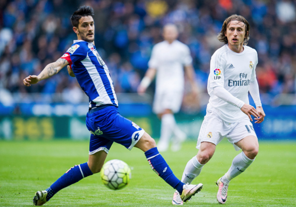 Alberto in action for Deportivo against Real Madrid's Luka Modric last season. (Picture: Getty Images)