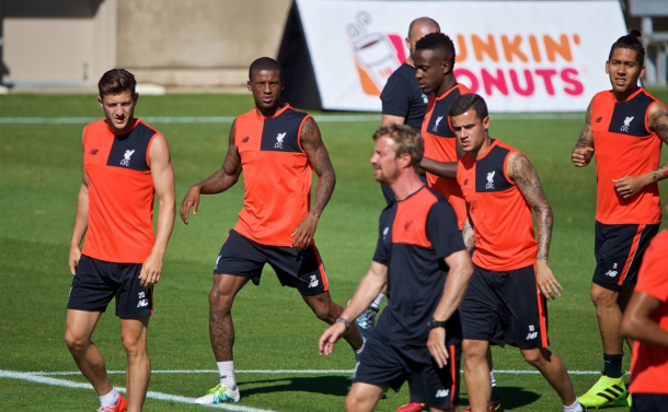 Wijnaldum joined the Reds' other forwards for their session in Stanford. (Picture: This is Anfield)