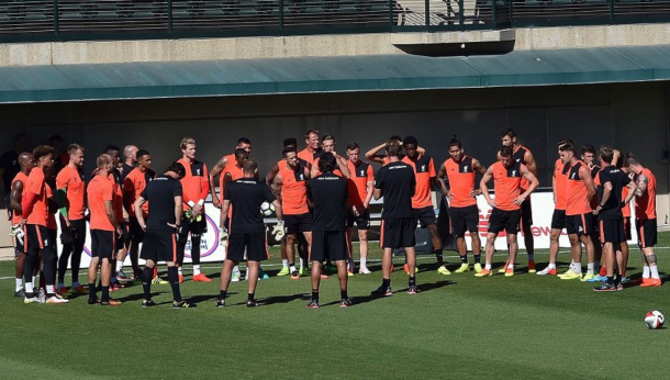 Klopp addresses his first-team squad on Saturday. (Picture: Liverpool FC via Getty Images)