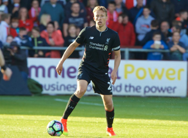 Lucas Leiva in action for Liverpool in pre-season away at Fleetwood Town. (Picture: This is Anfield)