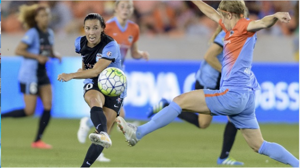 It was a frustrating night for DiBernado, who saw some A+ chances cleared away or go off the crossbar. (Photo credit : Chicago Red Stars website)