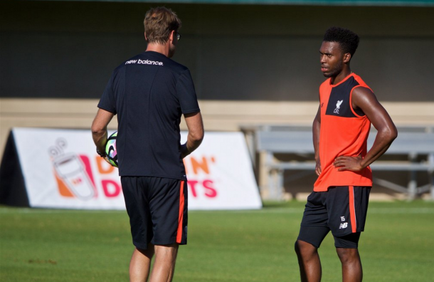 Sturridge and Klopp in one of the Reds' sessions at a sun-soaked Stanford University. (Picture: This is Anfield)