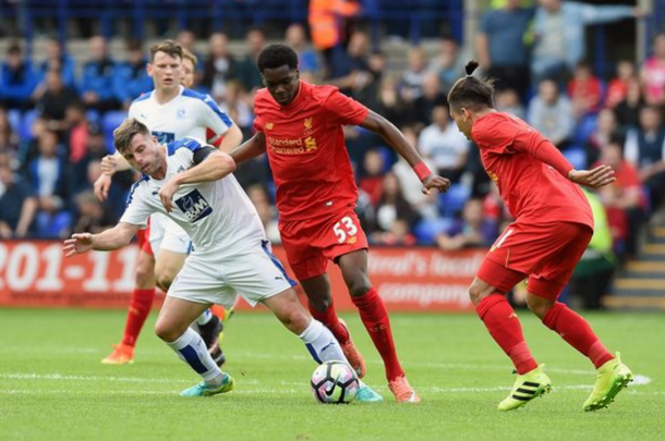 Ejaria in action at Tranmere earlier in pre-season. (Picture: Liverpool Echo)