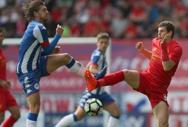 Flanagan in action for the Reds at Wigan Athletic in pre-season. (Picture: Getty Images)