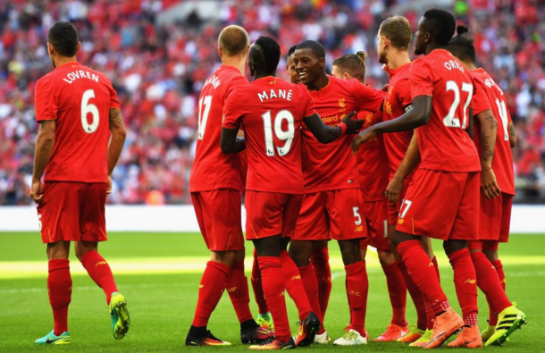 The Reds celebrate their second goal. (Picture: Liverpool FC via Getty Images)