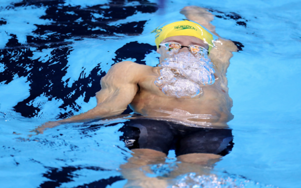 Larkin swimming in the 200-meter backstroke final (Christian Petersen/Getty Images)