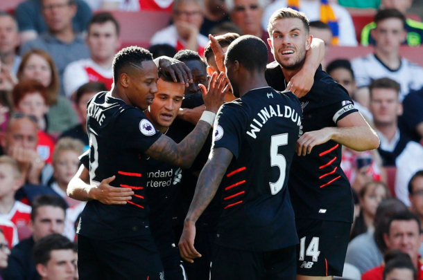 The Reds celebrate Coutinho's second of the afternoon. (Picture: Getty Images)