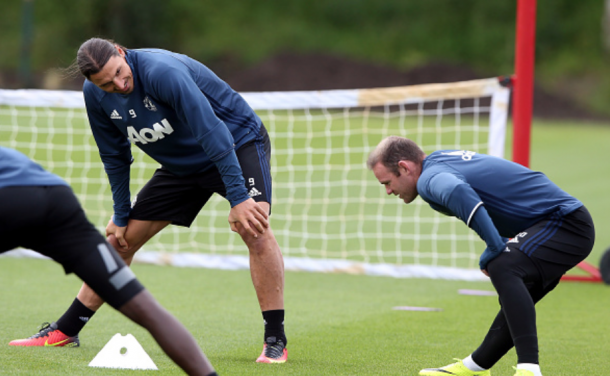 Rooney and Ibrahimovic in training (Nigel Roddis/Getty Images)