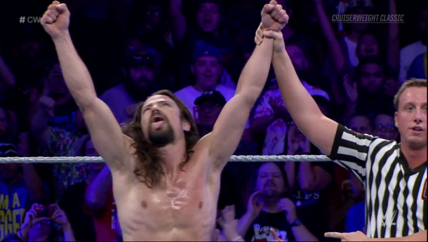 Kendrick celebrates his victory over Tony Nese (image: WWE Network)