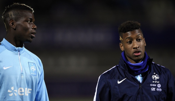 Pogba (L) and Coman in a training session for France (Frank Fife/AFP