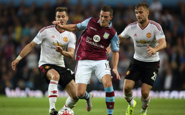 Schneiderlin and Shaw (R) look to catch Jordan Veretout of Aston Villa (Matthew Ashton/Getty Images)