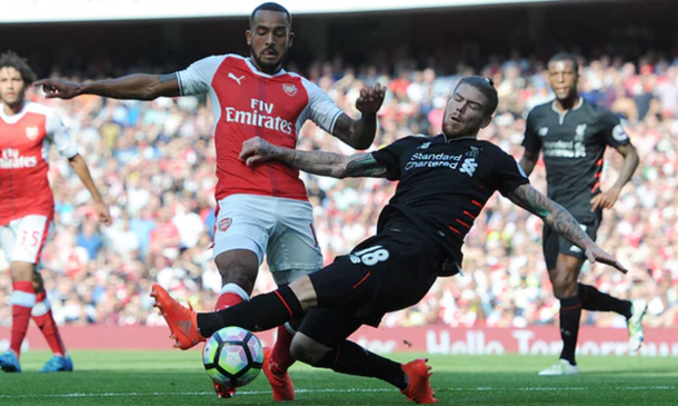 Moreno gave away a penalty for a rash challenge on Walcott inside the area. (Picture: Getty Images)