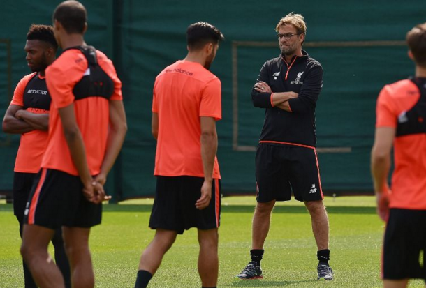 Klopp oversees a first-team training session at Melwood on Thursday. (Picture: Getty Images)