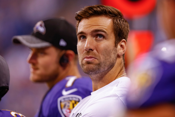 Joe Flacco was on the sideline for the second preseason game running (Photo: Michael Hickey/ Getty Images)