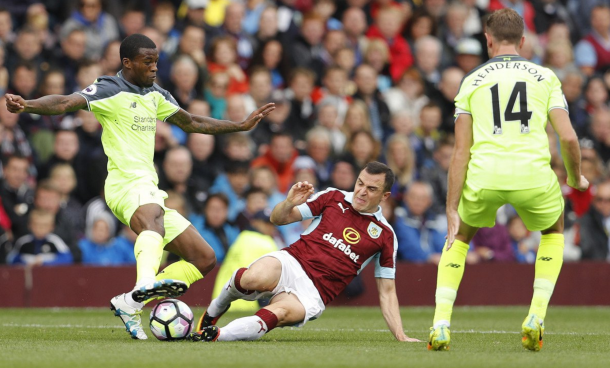 Wijnaldum could not assert himself in the game at a wet and windy Turf Moor. (Picture: Getty Images)