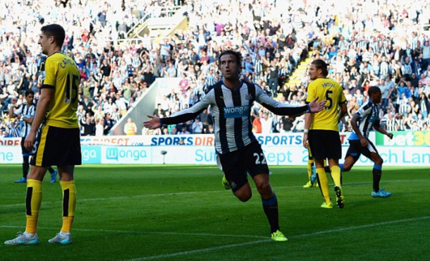 Janmaat celebrates scoring against Watford last term, although the Hornets won the game. (Picture: Getty Images)