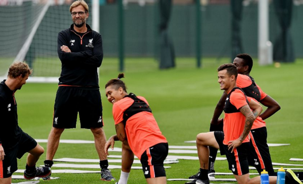 Coutinho and Klopp are all smiles in training at Melwood. (Picture: Liverpool FC)