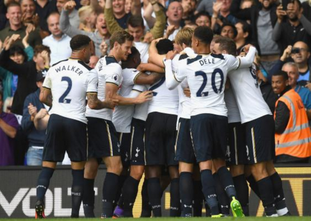 Spurs celebrate Wanyama's late winner against Palace last weekend. (Picture: The Independent)