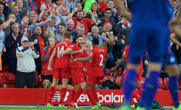 Lallana celebrates his goal against Leicester at the weekend. (Picture: Getty Images)