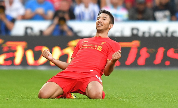 Grujic celebrates netting against Huddersfield in pre-season. (Picture: Getty Images)