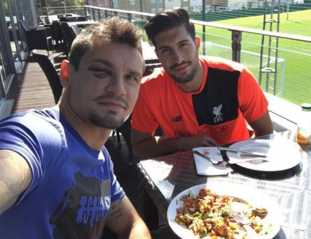 Lovren and Can dine together at Melwood on Monday. (Picture: @dejanlovren06/Instagram)