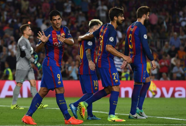 Suarez celebrates making it 6-0. (Picture: BBC Sport)