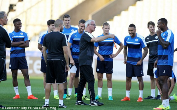 Ranieri and his players in training at the Jan Breydel Stadium on Tuesday. (Picture: Leicester City via Getty Images)